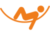 An orange logo showcasing a person on a swing, representing the expertise in onsite corporate massage.