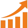 An orange bar graph showcasing the positive growth of massage Basingstoke, with an upward arrow indicating the increase in demand for specialist massage therapy services like onsite corporate massage.